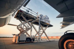 Air freight being loaded onto a cargo plane at Perth airport in Australia