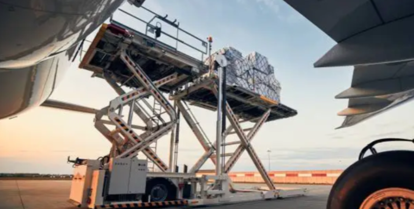 Air freight being loaded onto a cargo plane at Perth airport in Australia